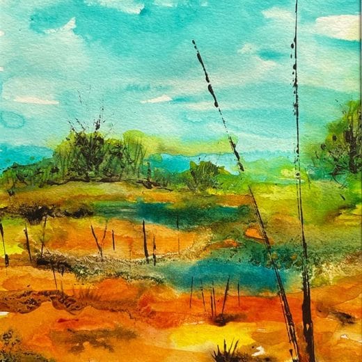 This original abstract acrylic landscape painting was inspired by the stunning colors of Yellowstone