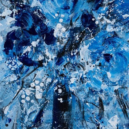 Original monochromatic painting of a blue bouquet
