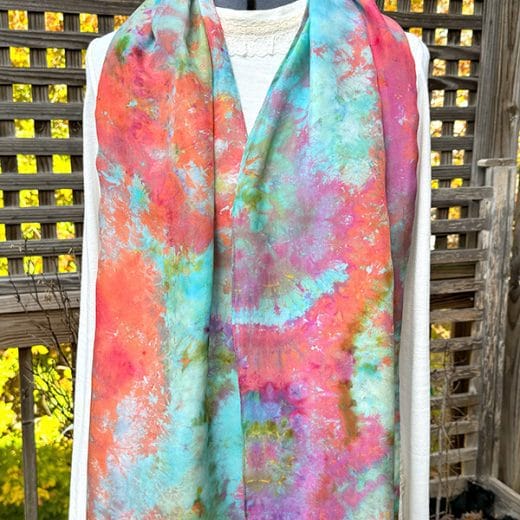 Colorful ice dyed silk scarf
