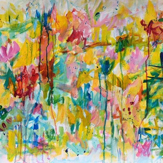 Expressionist abstract floral painting on watercolor paper size 18"x 24"