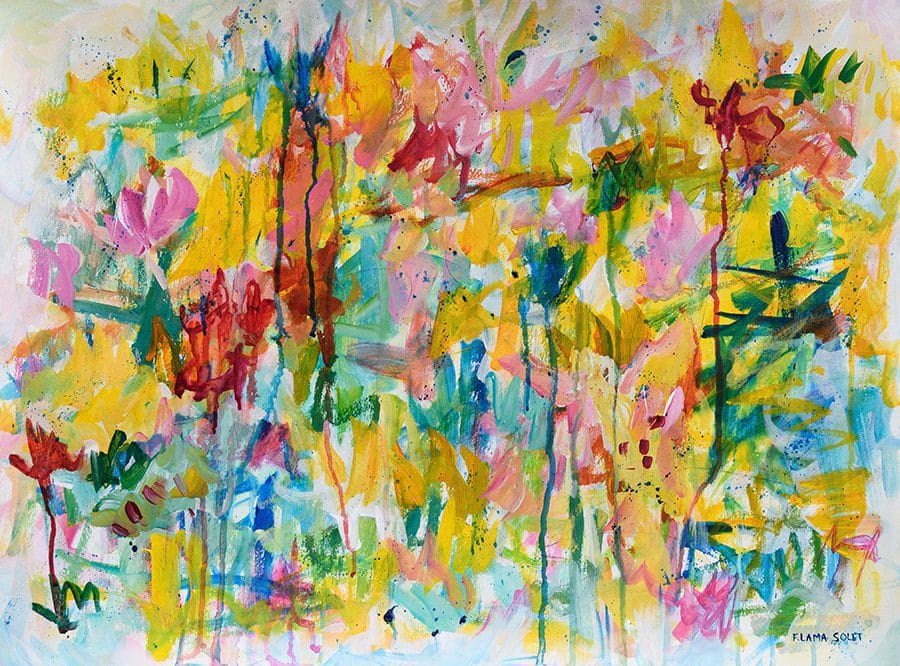 Expressionist abstract floral painting on watercolor paper size 18"x 24"