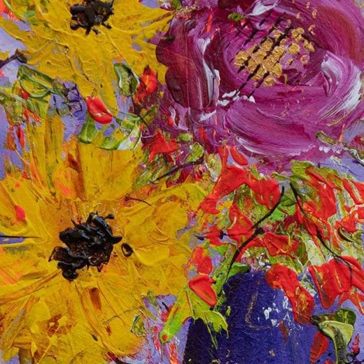 Vibrant impressionist painting of flowers in a vase