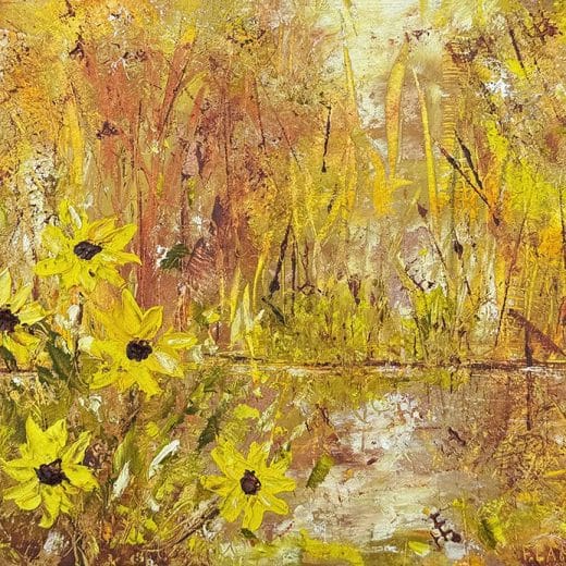 Oil impressionist landscape painting with fall vibes