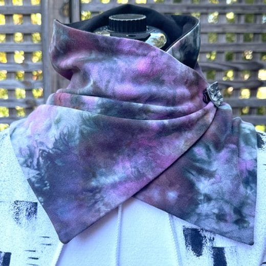 Women's pink and black handmade and ice dyed button neck scarf