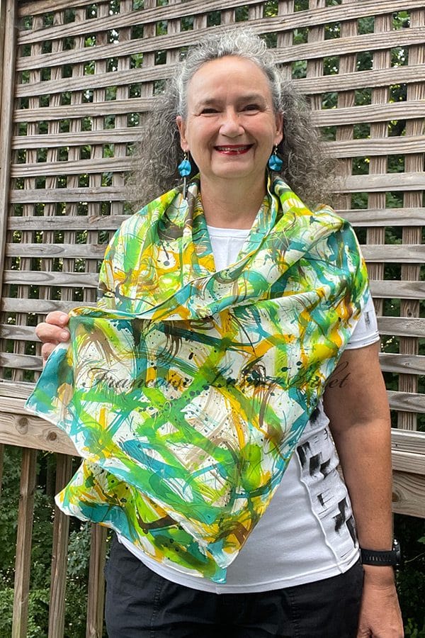 Women abstract expressionist hand painted silk scarf