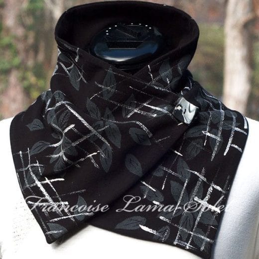Women's black neck warmer scarf handmade and hand painted.
