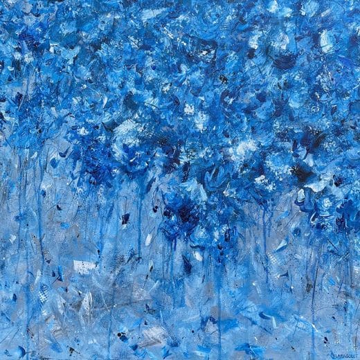 Monochromatic blue abstract floral painting