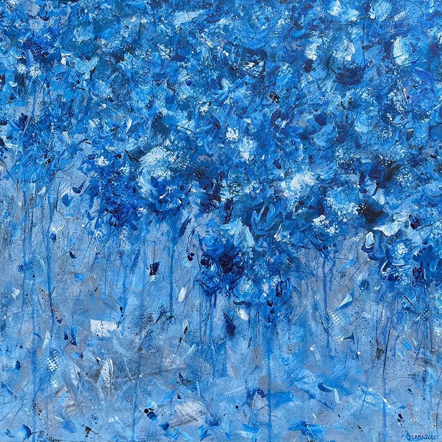 Monochromatic blue abstract floral painting