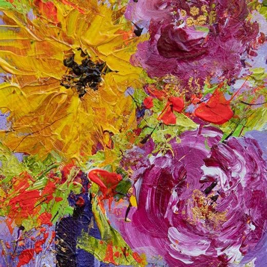 Colorful impressionist floral painting of flowers in a vase
