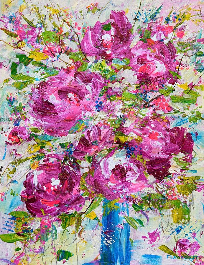 Colorful Original acrylic painting of a flower bouquet on watercolor paper size 8" x 10"
