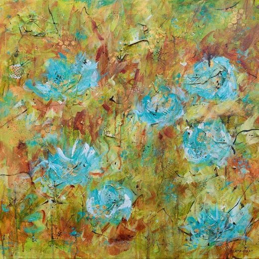Mixed media abstract floral painting on canvas size 20" x 20"