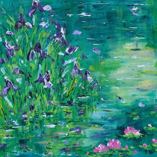Irises by the Lily Pond - 8" x 8"