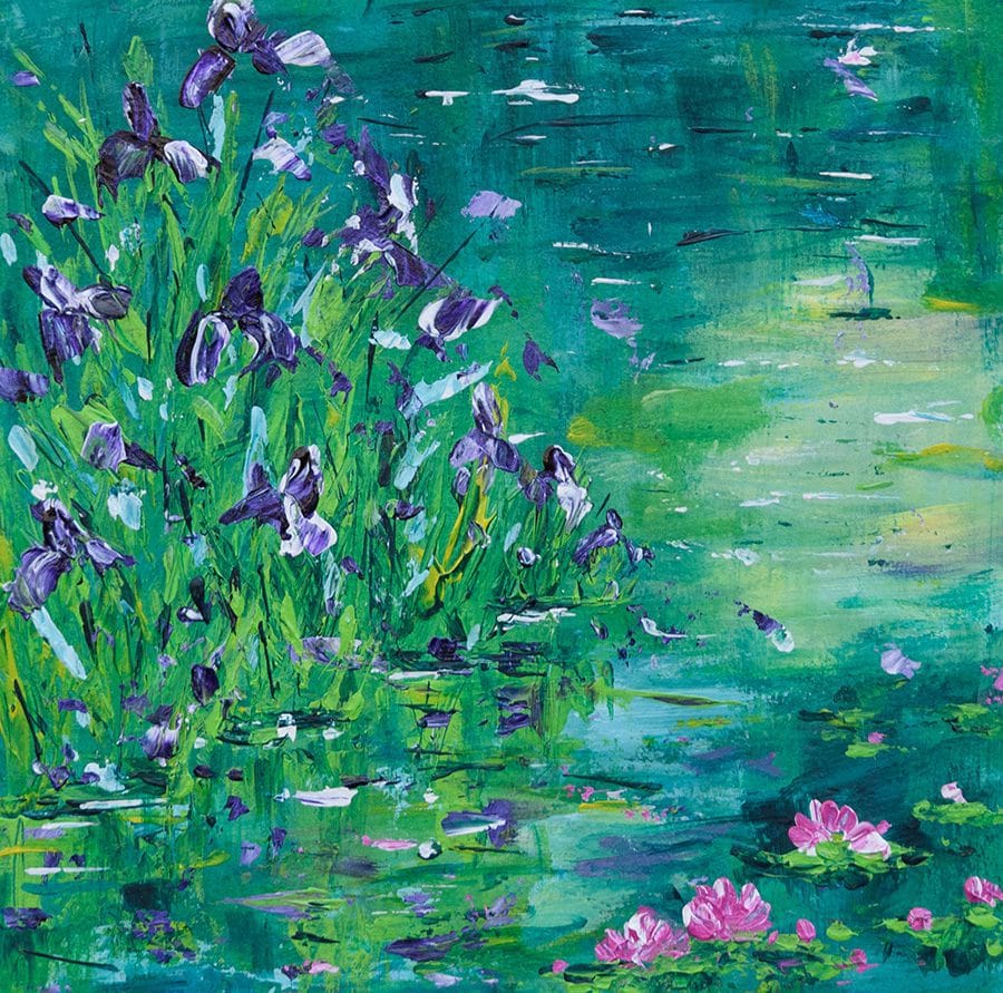 Irises by the Lily Pond - 8" x 8"