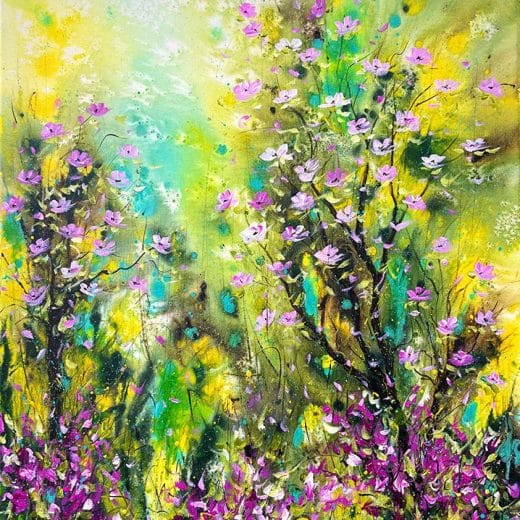 Original landscape acrylic painting featuring dogwood trees and azalea in the spring
