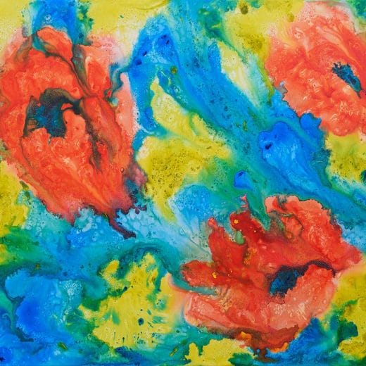 Vibrant abstract floral painting of California poppies on canvas 30"x 40"