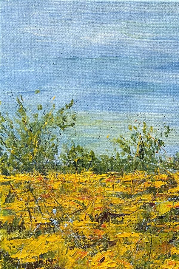 Add a touch of sunshine to your home with the sunflower landscape painting. Unique textures and rich colors create an inviting atmosphere!