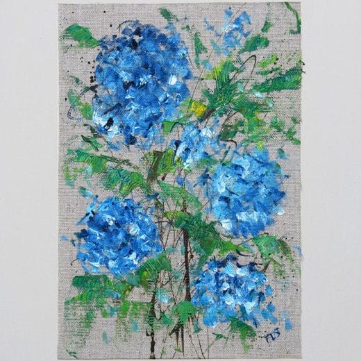 Oil painting of blue hydrangeas