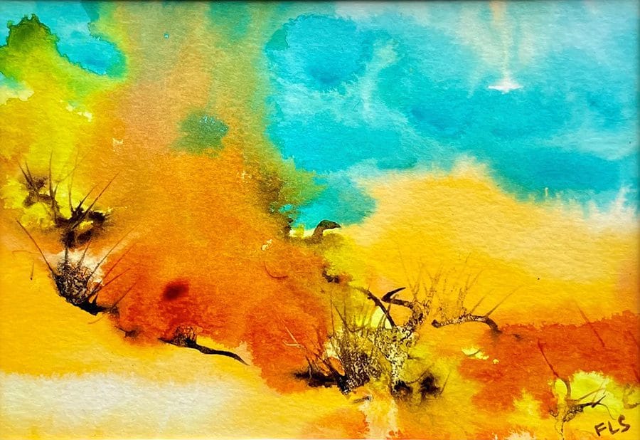 Small original abstract acrylic painting on watercolor paper size 5" x 7"