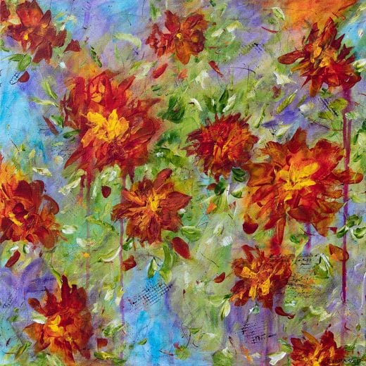 Vibrant abstract acrylic floral painting