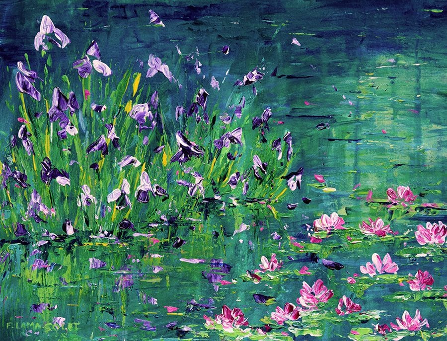 Irises by the Lily Pond - 8" x 10"