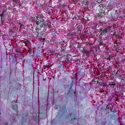 Monochromatic magenta abstract floral painting on canvas