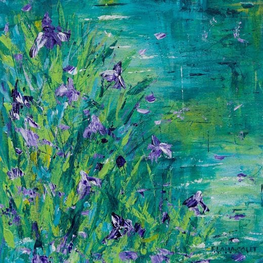 Irises by the Pond - 8" x 8"