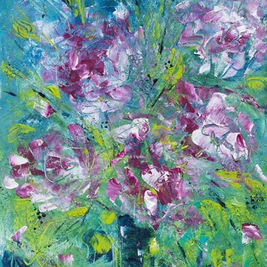 Lovely peonies bouquet hand painted with oil and cold wax on arches oil paper
