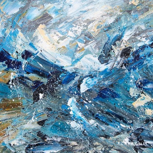 Dynamic abstract seascape painting on wood panel size 8" x 8"