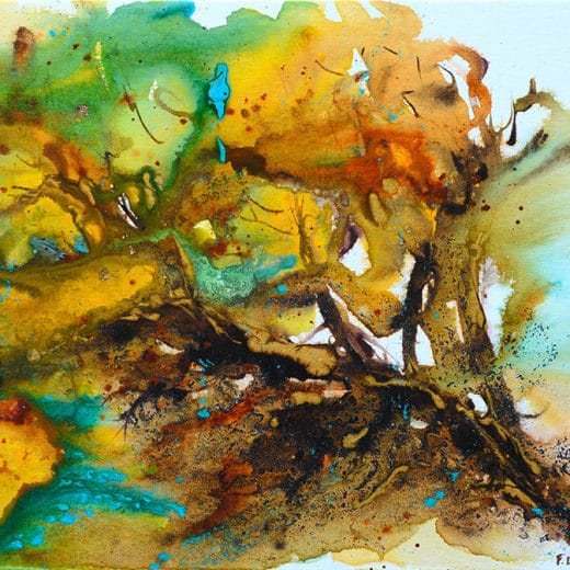 Original abstract painting of a tree on canvas panel size 9" x 12"