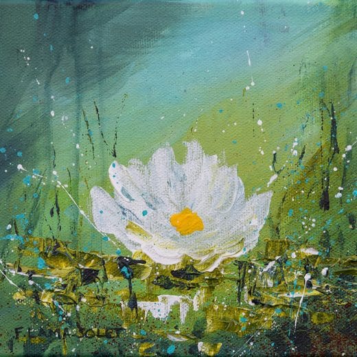 Original impressionist painting of a water lily pond hand painted with acrylics on a canvas size 6" x 6"
