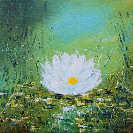 Original serene water lily acrylic impressionist painting on canvas 12" x 12"
