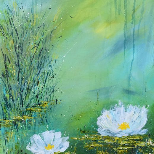 Original acrylic painting of a waterlily pond on canvas 20" x 30"