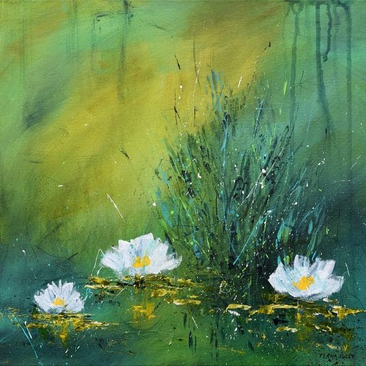 Peaceful and serene impressionist painting of a water lily pond