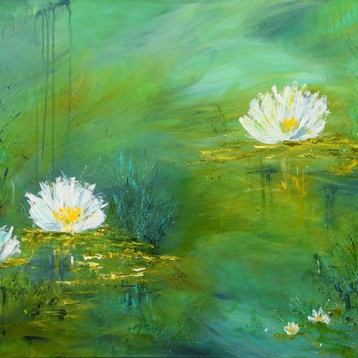 Contemporary impressionist painting of a water lily pond size 36" x 48"