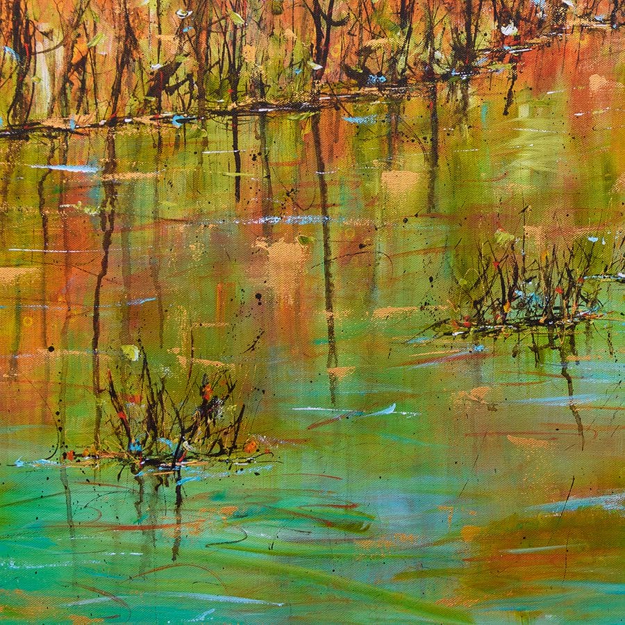 Impressionist Sunset Painting: Peaceful Marsh Scenery in Acrylics
