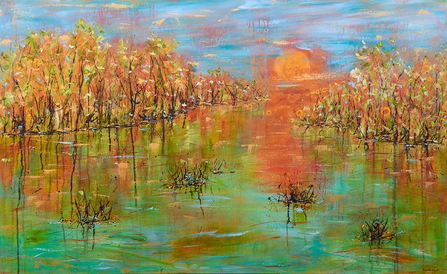 Impressionist Sunset Painting: Peaceful Marsh Scenery in Acrylics