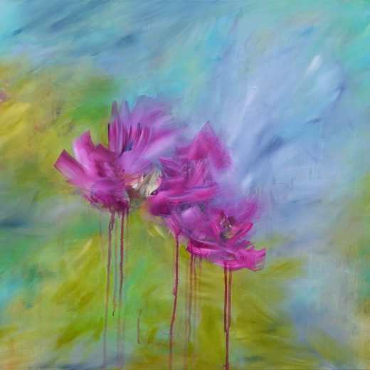 Atmospheric abstract floral painting hand painted with acrylics on canvas size 30" x 40"