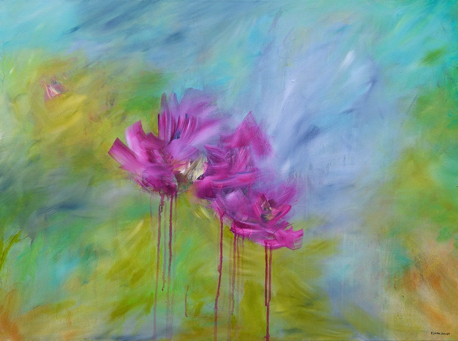 Atmospheric abstract floral painting hand painted with acrylics on canvas size 30" x 40"
