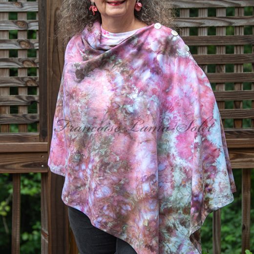 Unique handmade and hand dyed pink and brown poncho cape