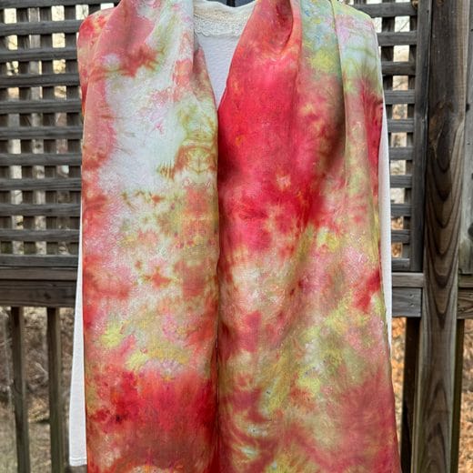 Sage green and terra cotta hand ice dyed women's silk scarf