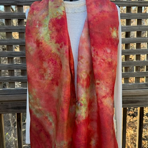 Sage green and terra cotta hand ice dyed women's silk scarf