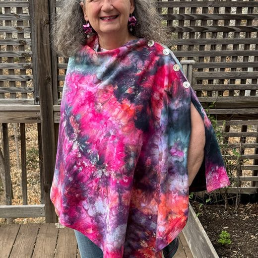 Stunning poncho cape for women ice dyed in pink, purple, and more