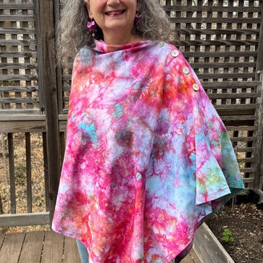 Women's colorful handmade and hand dyed poncho cape