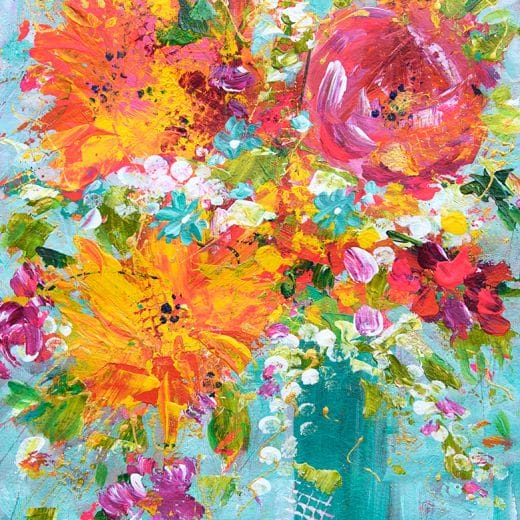Vibrant and joyful impressionist bouquet of flowers in full bloom