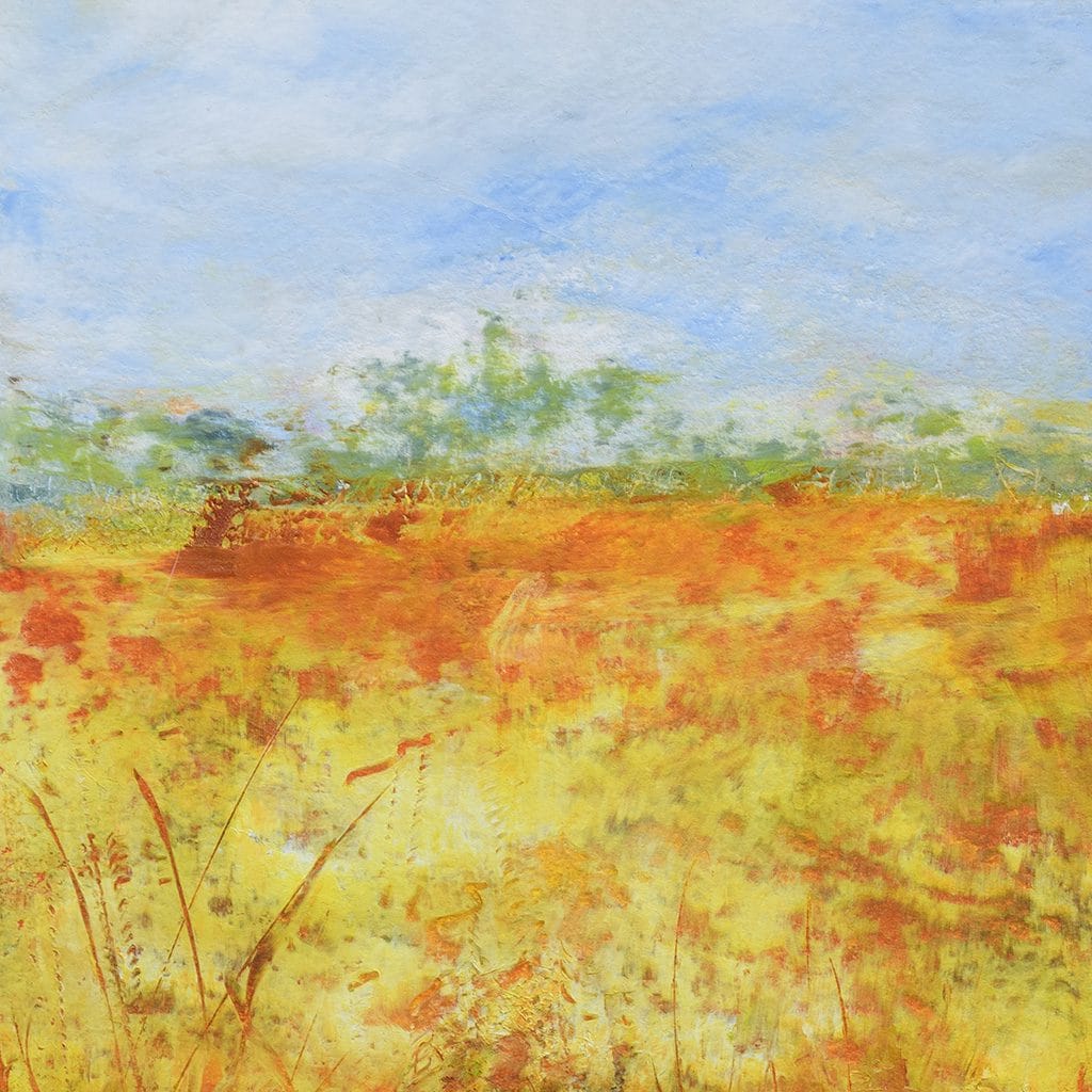 Serene abstract landscape painting hand painted with oil and cold wax on Arches oil paper 8" x 10"