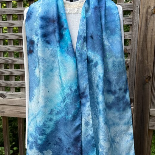 Unique hand dyed women's blue silk scarf