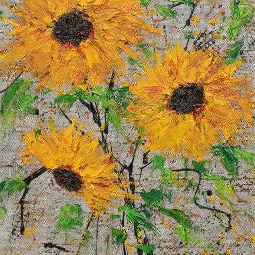 Impressionist oil painting on linen of a sunflower bouquet size 11" x 14"