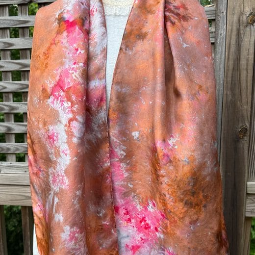 Pink and terracotta women's hand dyed silk scarf