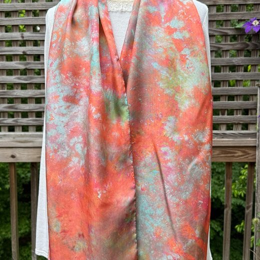 Stunning orange and pink women's ice dyed silk scarf