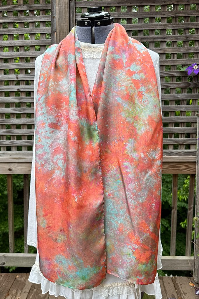 Stunning orange and pink women's ice dyed silk scarf